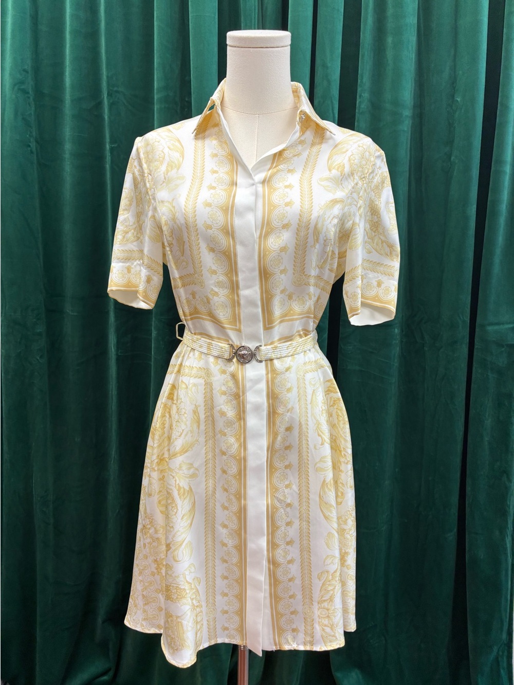 Versace Yellow Patterned Shirt Dress with Belt